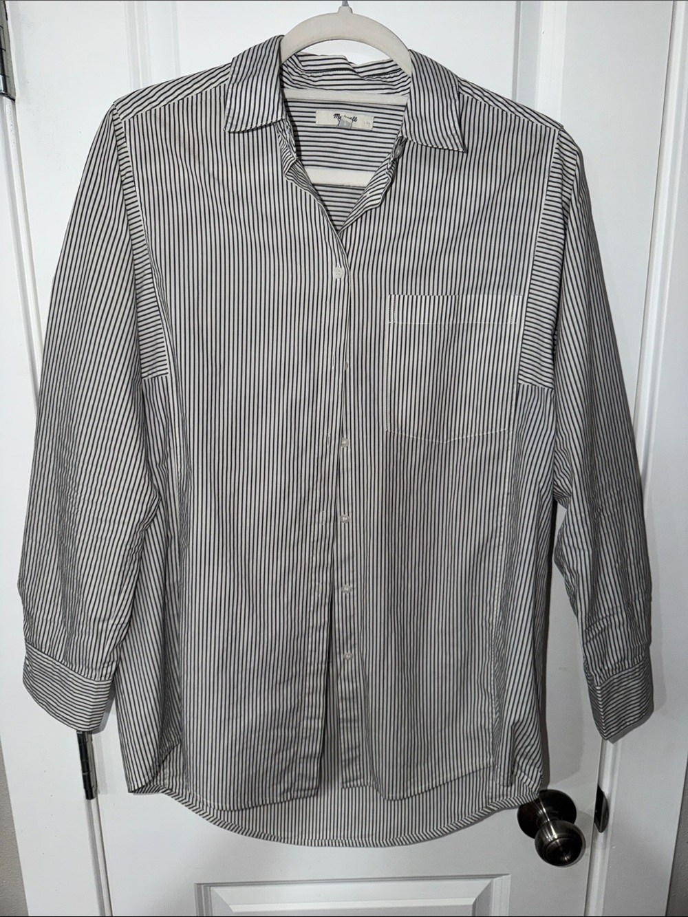 Madewell Black and White Vertical Stripe Dress Shirt